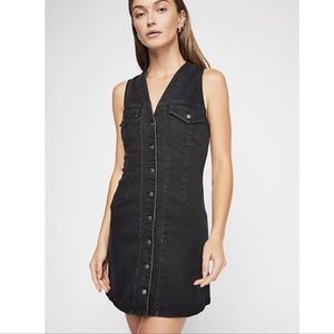 Free People Black Sleeveless Button-Front Mini Dress